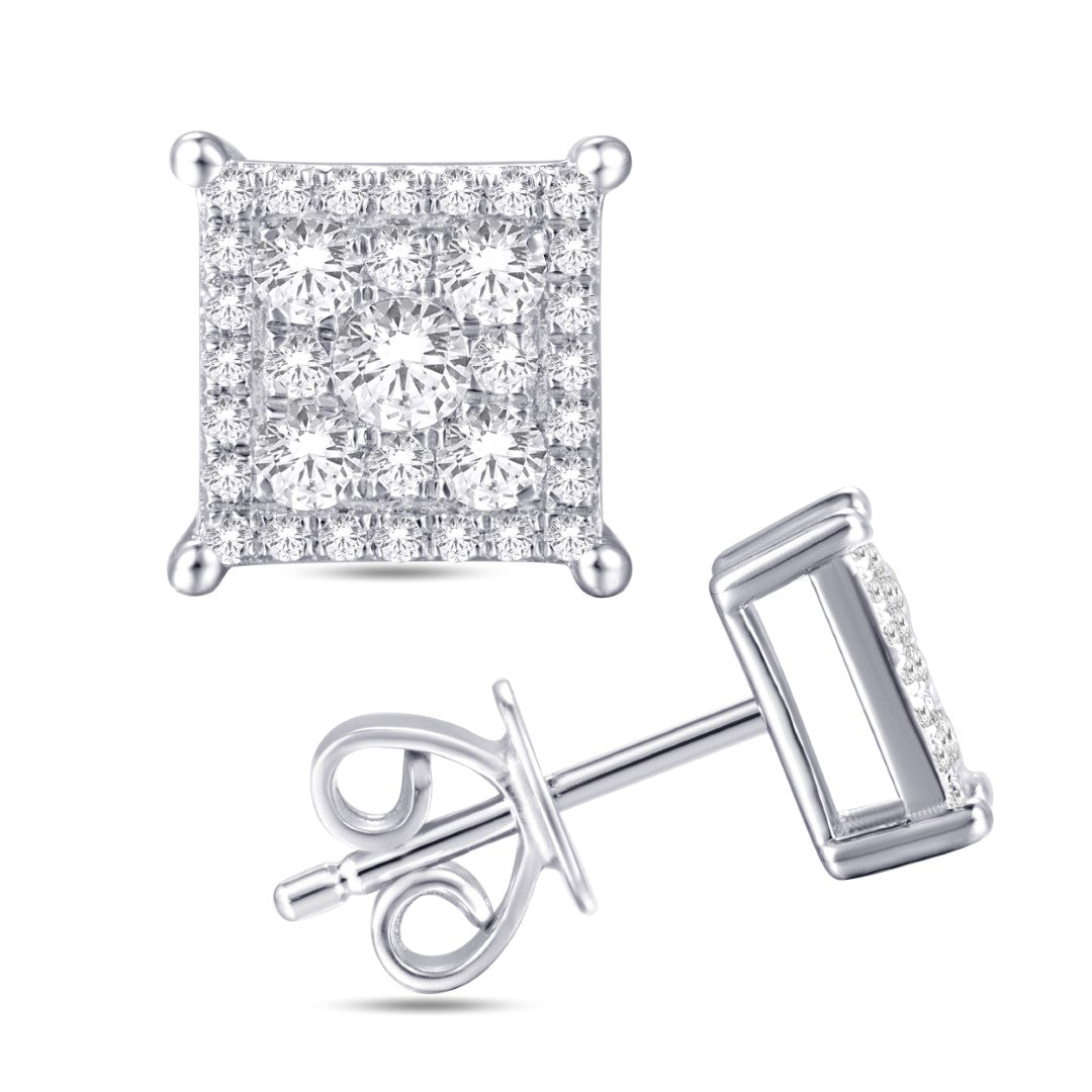 10 Karat White Gold 0.49 Carat Diamonds Square Earrings-0125980-WG