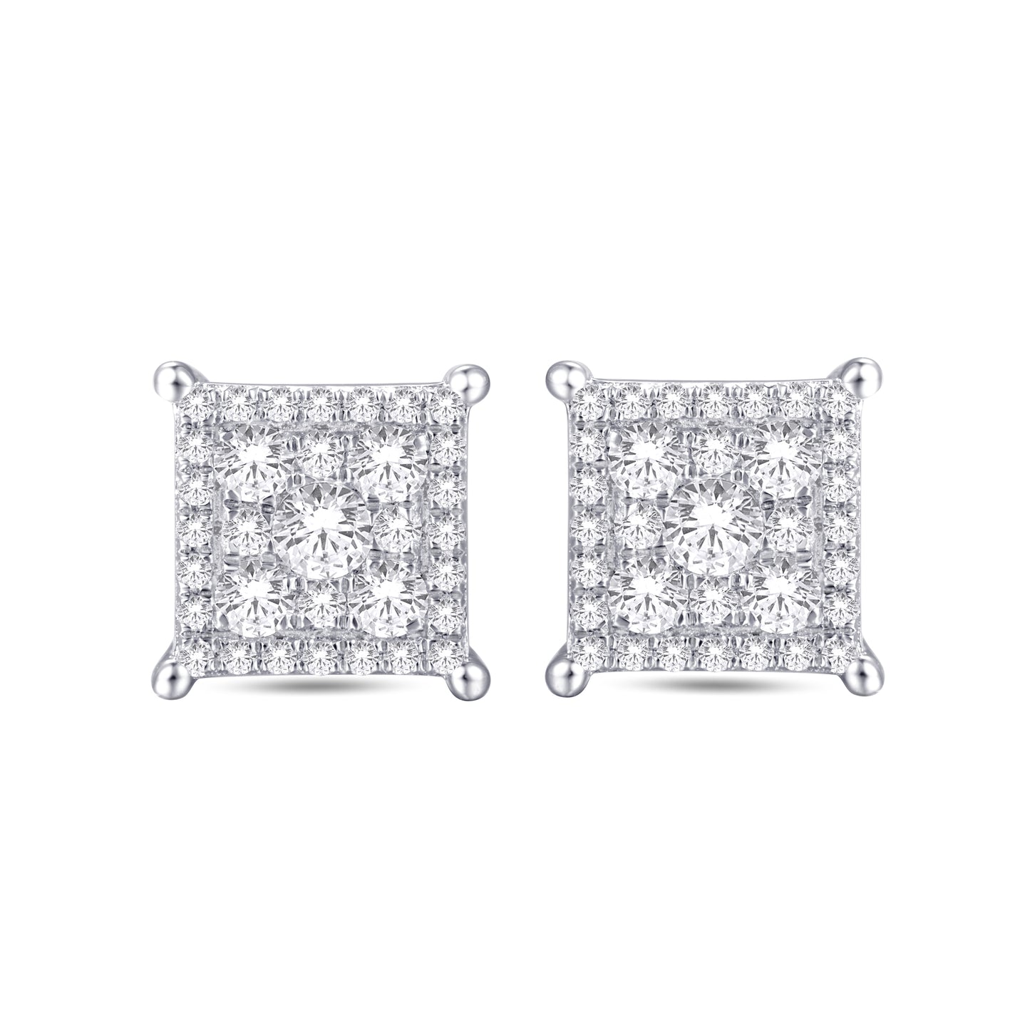 10 Karat White Gold 0.49 Carat Diamonds Square Earrings-0125980-WG