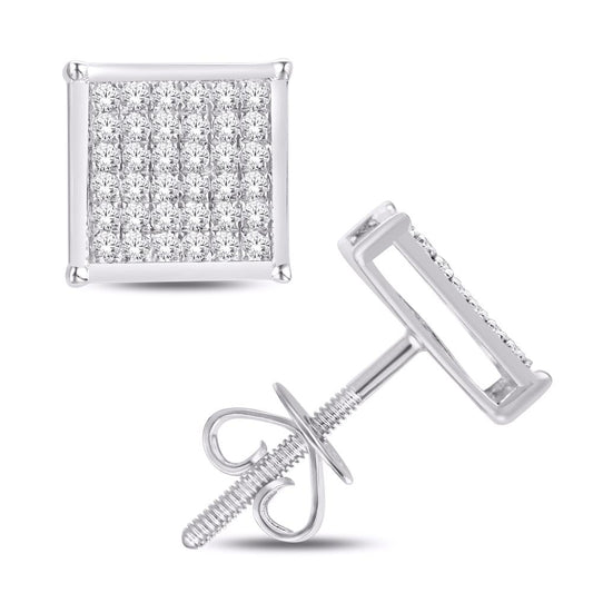10 Karat White Gold 0.10 Carat Diamonds Square Earrings-0124102-WG