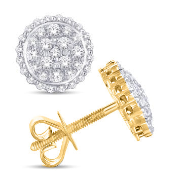 14 Karat Yellow Gold 0.50 Carat Diamonds Round Halo Earrings-0125911-YG