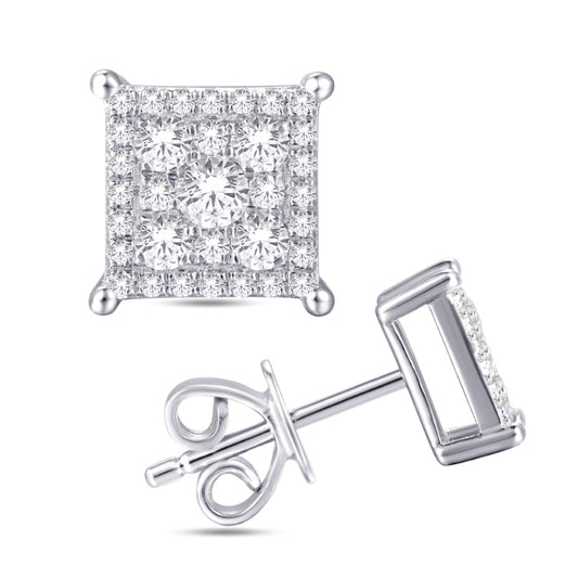 10 Karat White Gold 0.49 Carat Diamonds Square Earrings-0125980-WG