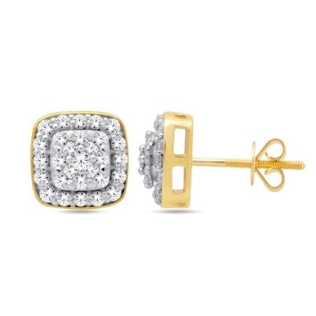 14 Karat Yellow Gold 0.50 Carat Diamonds Cushion Earrings-0126969-YG