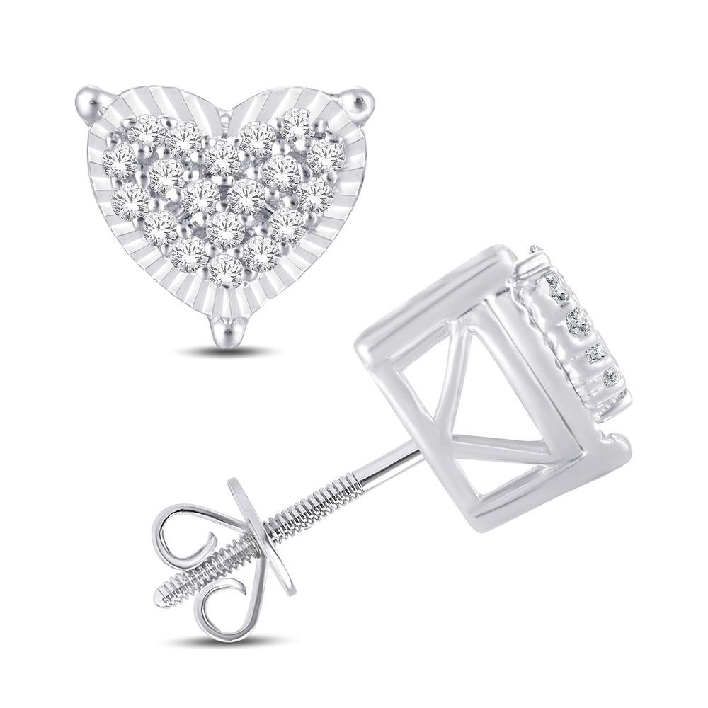 10 Karat White Gold 0.12 Carat Diamonds Heart Earrings-0128053-WG