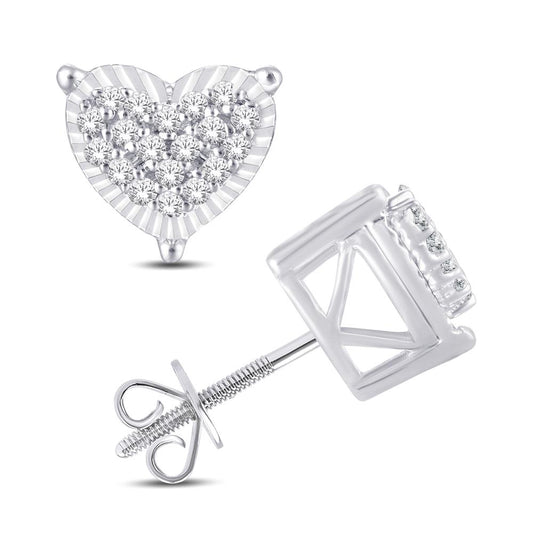 10 Karat White Gold 0.12 Carat Diamonds Heart Earrings-0128053-WG
