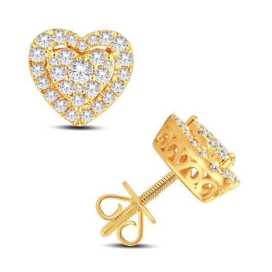 14 Karat All Yellow Gold 0.50 Carat Diamonds Heart Earrings-0128078-ALY
