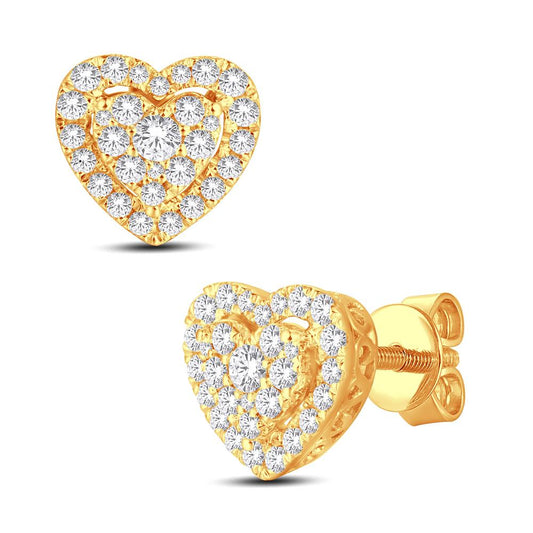 14 Karat All Yellow Gold 0.50 Carat Diamonds Heart Earrings-0128078-ALY