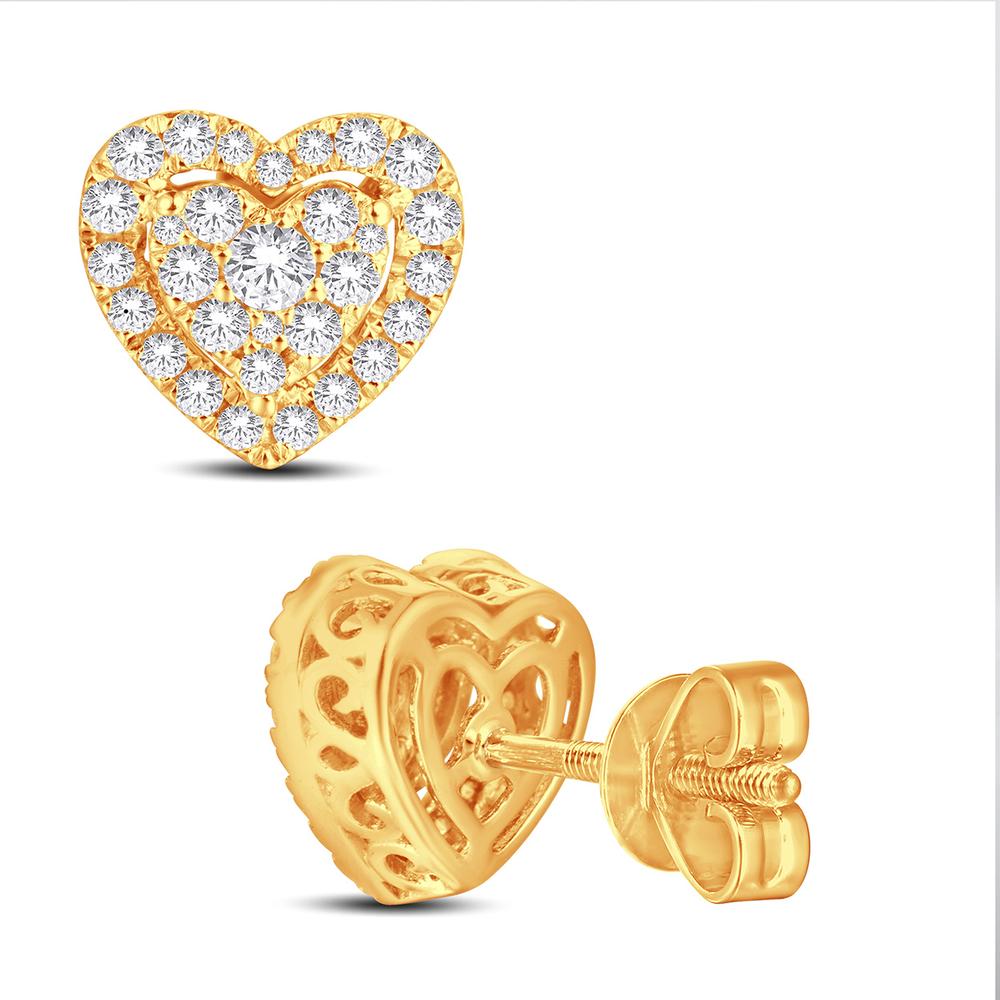 14 Karat All Yellow Gold 0.50 Carat Diamonds Heart Earrings-0128078-ALY