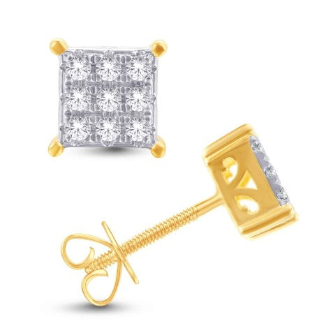 14 Karat Yellow Gold 0.17 Carat Diamonds Square Earrings-0128084-YG