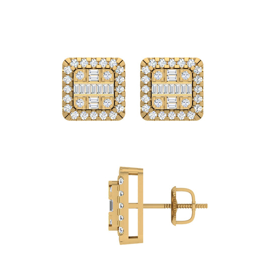 10 Karat Yellow Gold 0.50 Carat Diamonds Square Earrings-0130018-YG