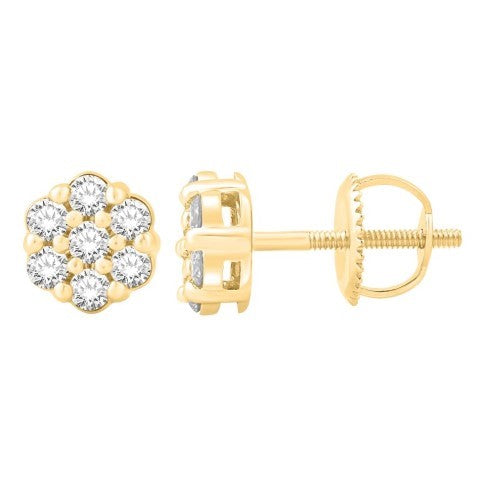 10 Karat Yellow Gold 0.50 Carat Diamonds Flower Earrings-0132202-YG
