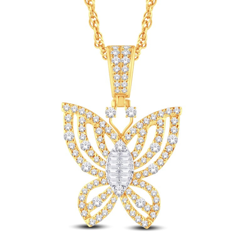 10 Karat Two-Tone (Yellow and White) Gold 1.82 Carat Diamonds Butterfly Pendant-0825621-YW