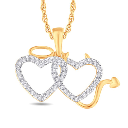 10 Karat Yellow Gold 0.11 Carat Diamonds Angel & Devil Heart Pendant-0825939-YG