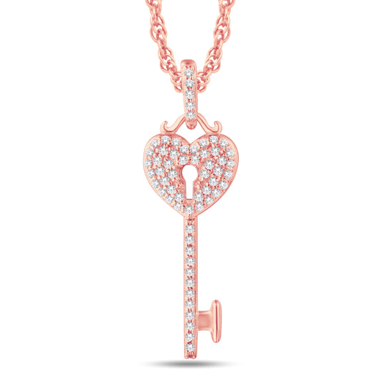 10 Karat All Rose Gold 0.20 Carat Diamonds Heart Key Pendant-0825942-ALR