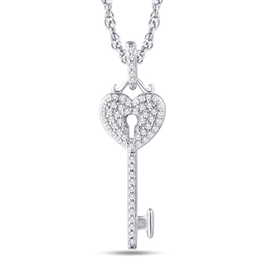 10 Karat White Gold 0.20 Carat Diamonds Heart Key Pendant-0825942-WG