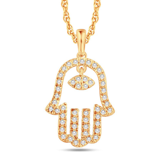 10 Karat All Yellow Gold 0.16 Carat Diamonds Hamsa Pendant-0825948-ALY