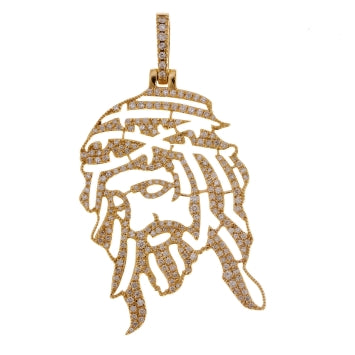 14 Karat Yellow Gold 2.50 Carat Diamonds Jesus Face HipHop Pendant-1025311-YG