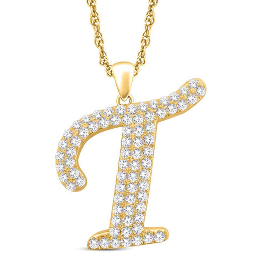 10 Karat All Yellow Gold 1.50 Carat Diamonds Initial (T) HipHop Pendant-1025491-ALY