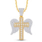 10 Karat Two-Tone (Yellow and White) Gold 2.33 Carat Diamonds Latin Cross With Wings HipHop Pendant-1025520-YW