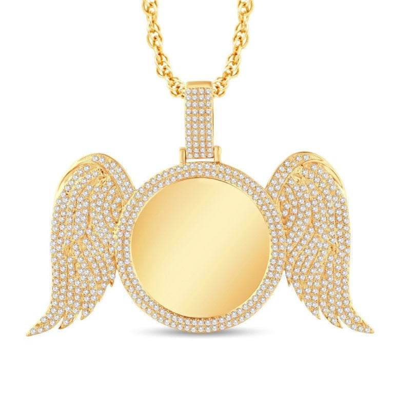 10 Karat All Yellow Gold 1.50 Carat Diamonds Round Memory Charms With Wings HipHop Pendant-1025536-ALY