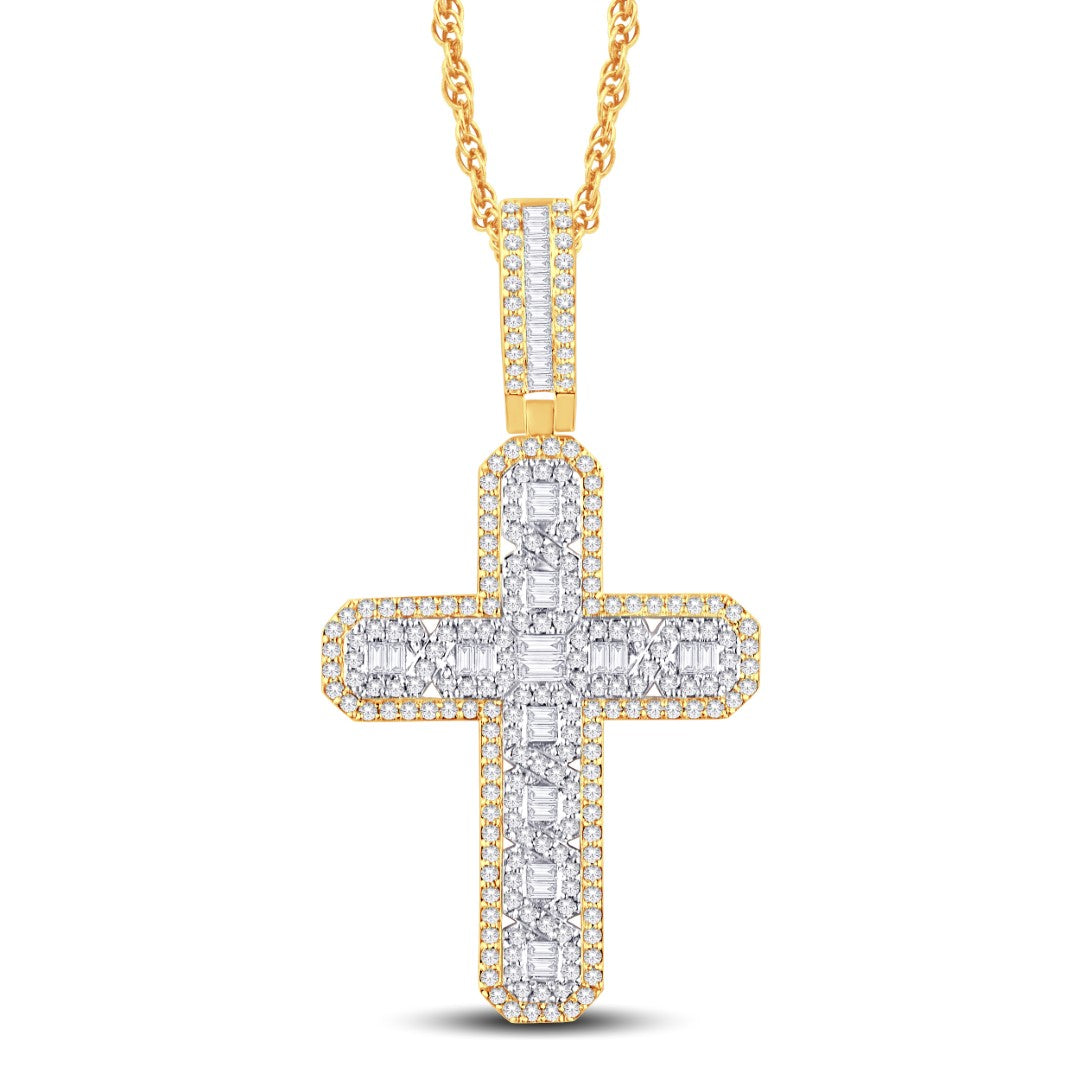 10 Karat All Yellow Gold 2.15 Carat Diamonds Latin Cross HipHop Pendant-1025774-ALY