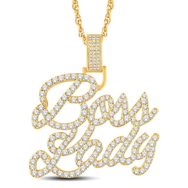 10 Karat All Yellow Gold 2.10 Carat Diamonds Boss Lady HipHop Pendant-1025776-ALY