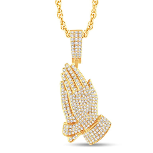 10 Karat All Yellow Gold 3.03 Carat Diamonds Praying Hands HipHop Pendant-1025779-ALY