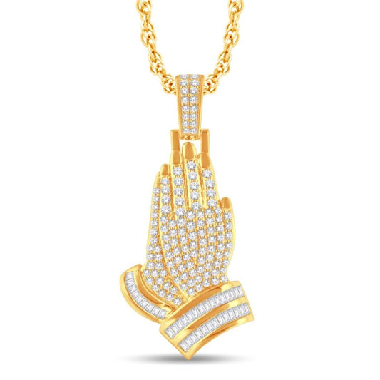 10 Karat All Yellow Gold 2.52 Carat Diamonds Praying Hands HipHop Pendant-1025780-ALY