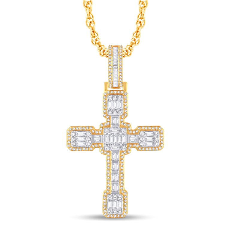 10 Karat Two-Tone (Yellow and White) Gold 1.50 Carat Diamonds Latin Cross HipHop Pendant-1025784-YW