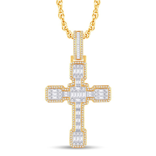 10 Karat Two-Tone (Yellow and White) Gold 1.50 Carat Diamonds Latin Cross HipHop Pendant-1025784-YW