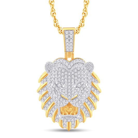 10 Karat Yellow Gold 3.29 Carat Diamonds Lion Face HipHop Pendant-1025789-YG