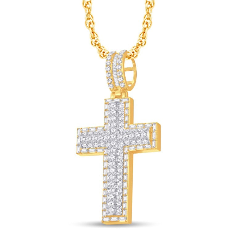 10 Karat Two-Tone (Yellow and White) Gold 2.50 Carat Diamonds Latin Cross HipHop Pendant-1025792-YW