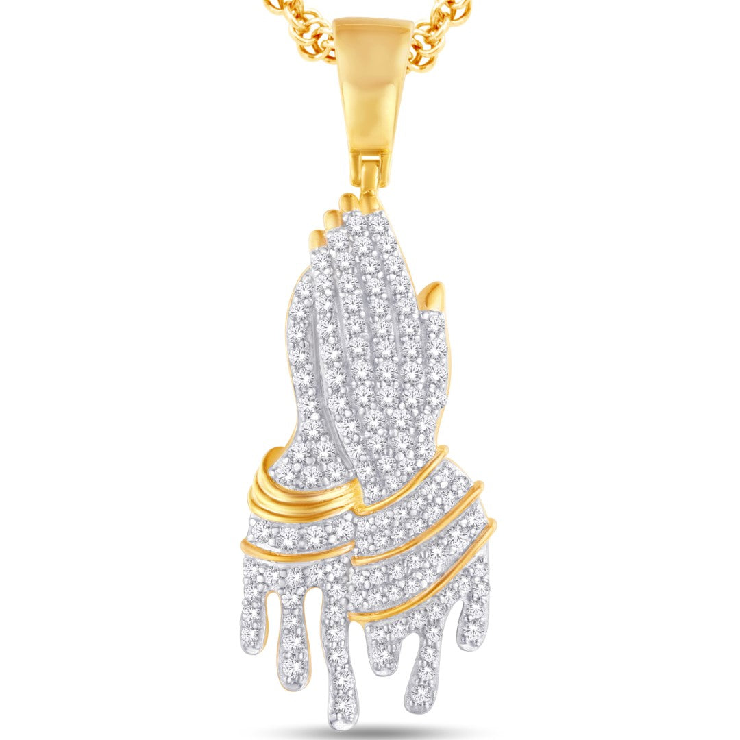 10 Karat All Yellow Gold 2.15 Carat Diamonds Prayer Hands HipHop Pendant-1025943-ALY