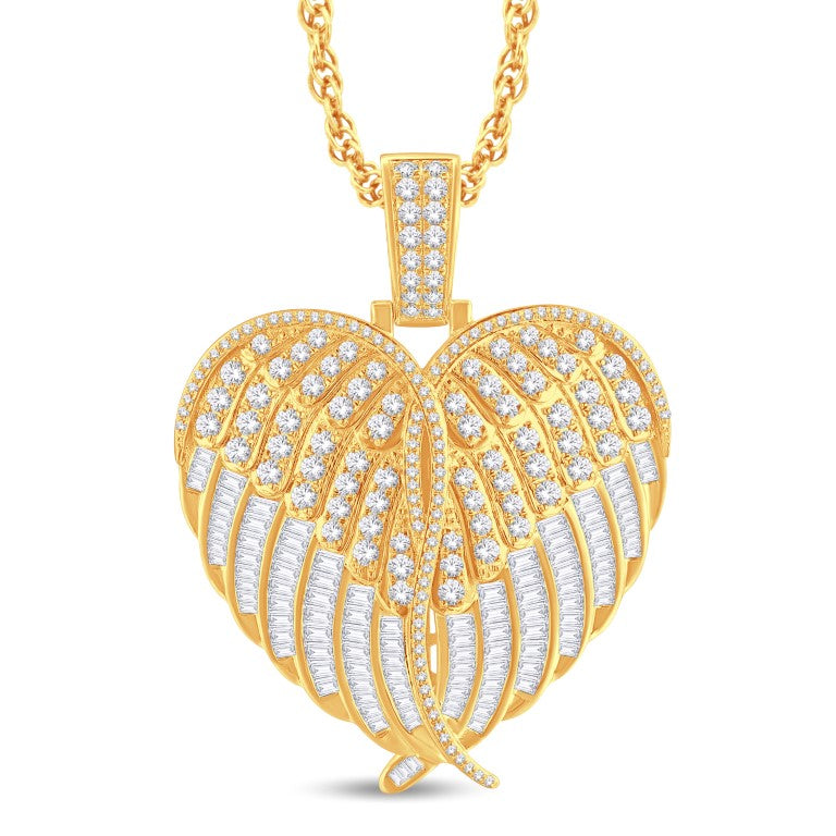 10 Karat All Yellow Gold 3.63 Carat Diamonds Heart Wings HipHop Pendant-1025954-ALY