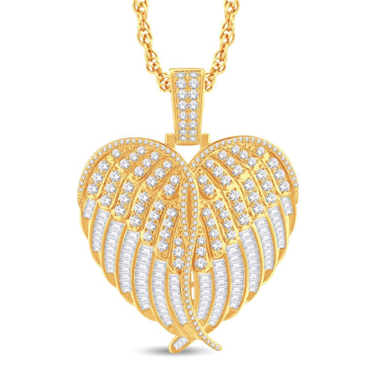 10 Karat All Yellow Gold 3.63 Carat Diamonds Heart Wings HipHop Pendant-1025954-ALY