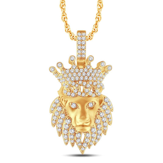 10 Karat All Yellow Gold 2.63 Carat Diamonds Lion Face HipHop Pendant-1025958-ALY