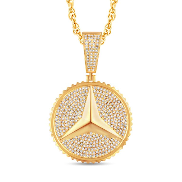 10 Karat All Yellow Gold 0.82 Carat Diamonds Mercedes Benz HipHop Pendant-1026028-ALY