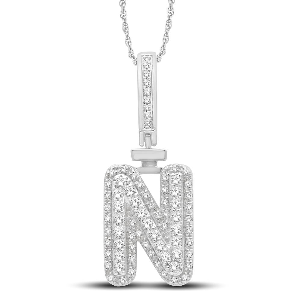 10 Karat White Gold 0.31 Carat Diamonds Initial (N) HipHop Pendant-1026157-WG