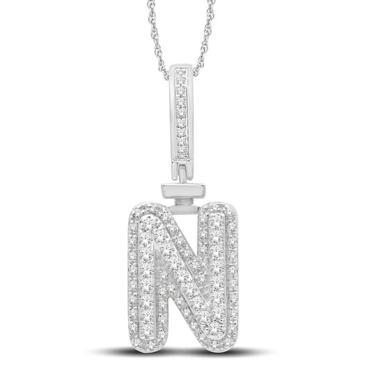 10 Karat White Gold 0.31 Carat Diamonds Initial (N) HipHop Pendant-1026157-WG