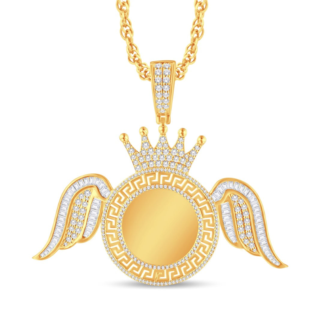 10 Karat Yellow Gold 1.55 Carat Diamonds Round with Angel Memory Charms HipHop Pendant-1026200-YG