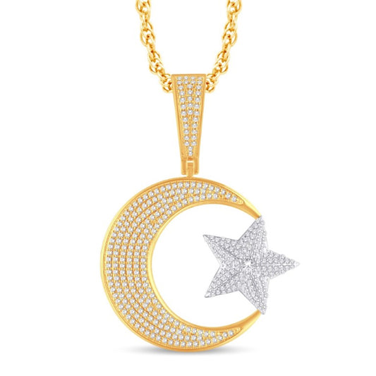 10 Karat Two-Tone (Yellow and White) Gold 1.25 Carat Diamonds Moon & Star HipHop Pendant-1026239-YW