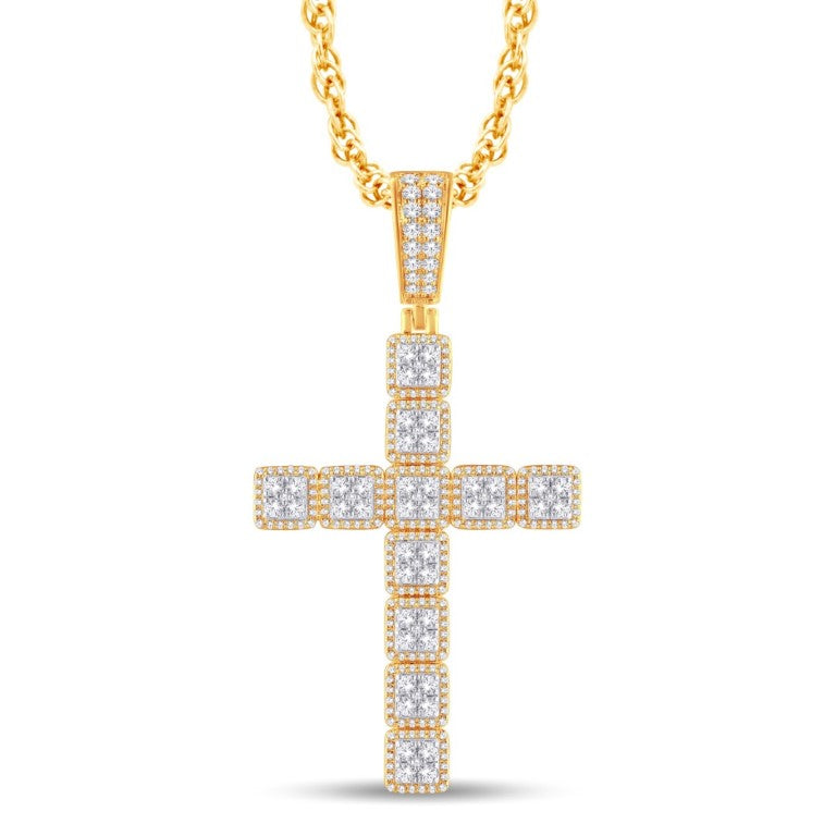 10 Karat Two-Tone (Yellow and White) Gold 1.85 Carat Diamonds Latin Cross HipHop Pendant-1026243-YW