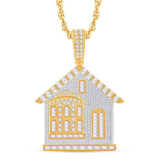 10 Karat Two-Tone (Yellow and White) Gold 2.35 Carat Diamonds House HipHop Pendant-1026294-YW