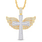 10 Karat Two-Tone (Yellow and White) Gold 5.47 Carat Diamonds Latin Cross with Wings HipHop Pendant-1026313-YW