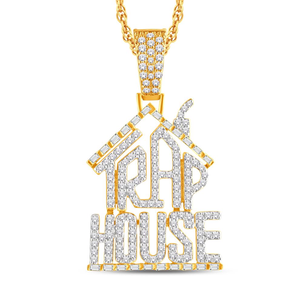 10 Karat Two-Tone (Yellow and White) Gold 1.38 Carat Diamonds House HipHop Pendant-1026317-YW