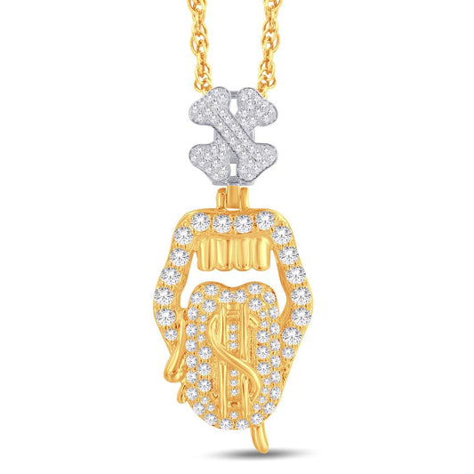 10 Karat Two-Tone (Yellow and White) Gold 0.55 Carat Diamonds Lip Money Tennis Choker HipHop Pendant-1026322-YW