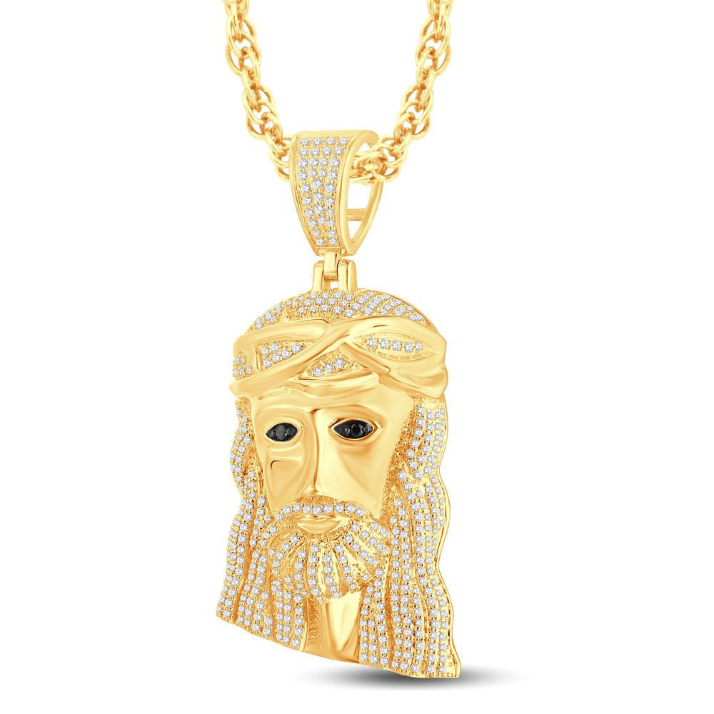 10 Karat All Yellow Gold 0.99 Carat Diamonds Jesus Face HipHop Pendant-1026325-ALY