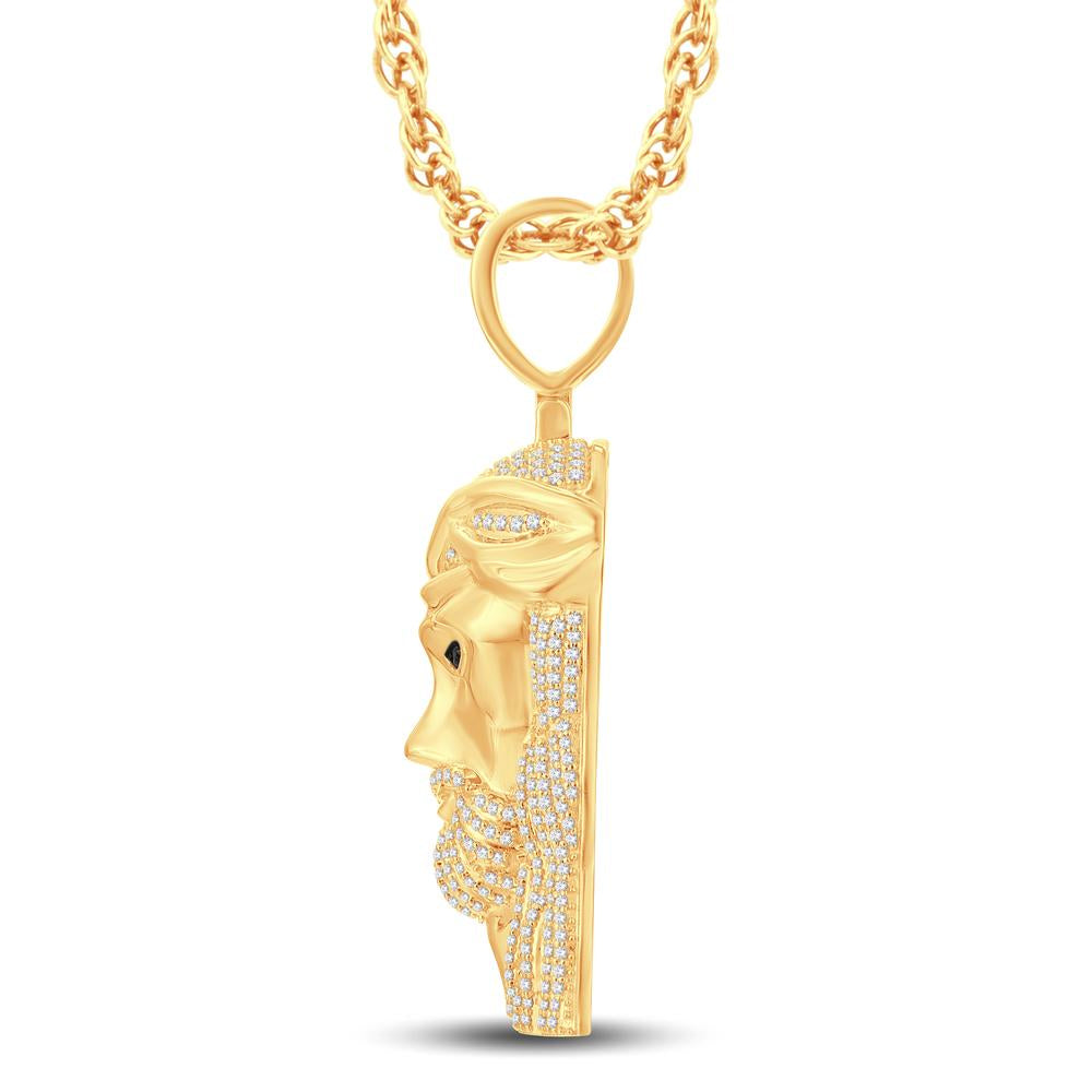 10 Karat All Yellow Gold 0.99 Carat Diamonds Jesus Face HipHop Pendant-1026325-ALY