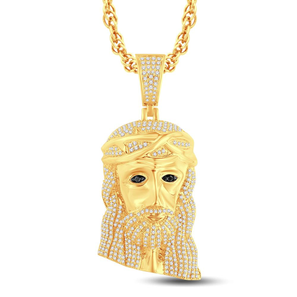 10 Karat All Yellow Gold 0.99 Carat Diamonds Jesus Face HipHop Pendant-1026325-ALY