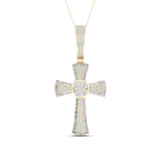 10 Karat Yellow Gold 1.00 Carat Diamonds Latin Cross HipHop Pendant-1027022-YG