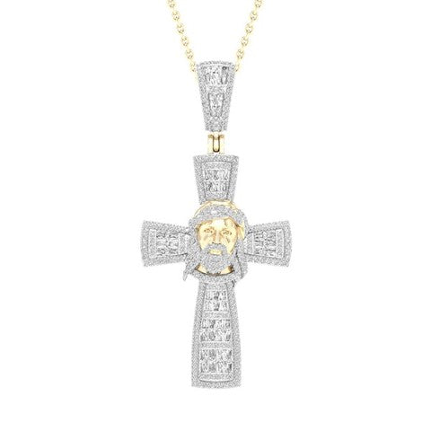 10 Karat Two-Tone (Yellow and White) Gold 1.18 Carat Diamonds Latin Cross HipHop Pendant-1027117-YW